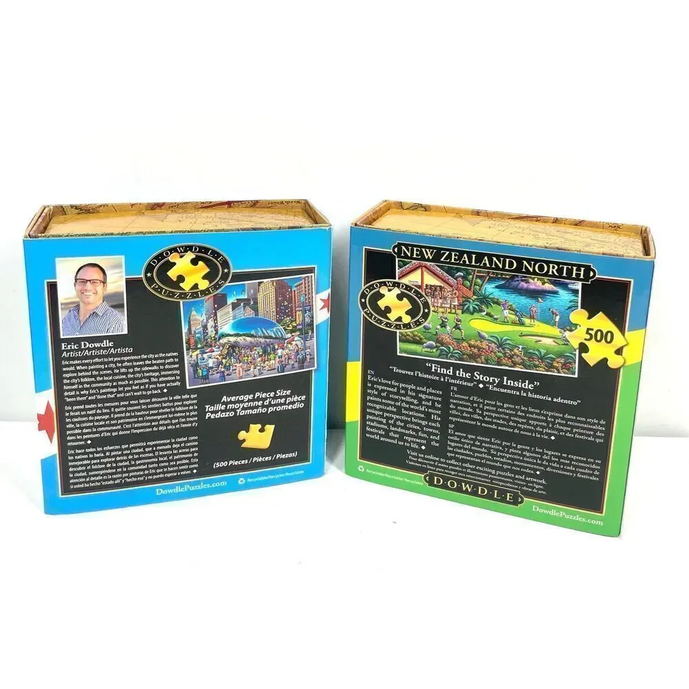Dowdle Folk Art Jigsaw Puzzles Chicago Bean 500 pc & New Zealand North 500 pc